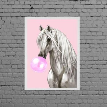 Imagem de Quadro Cavalo Horse Bubble Gum 24X18Cm Moldura Branca