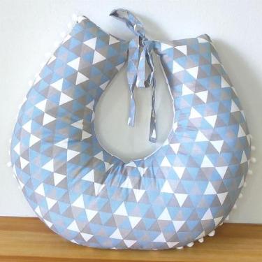Imagem de Almofada de Amamentação Bebê Tecido 100% Algodão Estampado com Pompom 