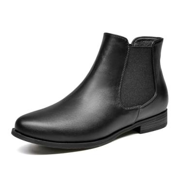 Imagem de Bota feminina sem cadarço VJH Comfort, bota Chelsea com bico redondo de amêndoa ocidental e salto baixo elástica, Black Smooth, 10