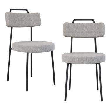 Imagem de Kit 02 Cadeiras Sala De Jantar Kobe Estofada Com Encosto Linho Cinza - Desk Design