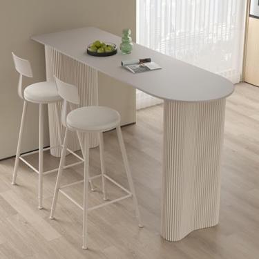 Imagem de Mesa de bar retangular externa - Mesa de pub moderna com topo de ardósia para ilha de cozinha e jantar - Mesa lateral versátil para ambientes internos/externos para espaços pequenos