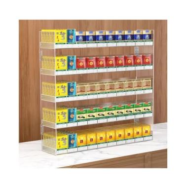 Imagem de Rack de exibição de cigarro de acrílico transparente multicamadas para loja de conveniência - Organizador de suporte de varejo para balcão de supermercado, 50 x 6 x 38 cm