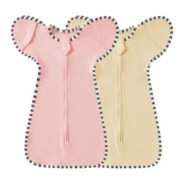 Imagem de Cobertor para bebês recém-nascidos e bebês, conjunto de 2 peças de pijama infantil, zíper bidirecional, fácil de colocar e tirar (rosa escuro + cáqui claro, P (0 a 3 meses))