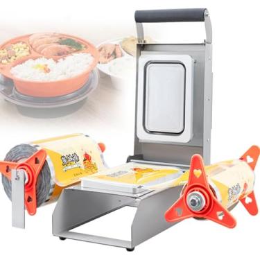Imagem de Máquina seladora de bandeja de alimentos manual comercial, embalagem de pressão manual de aço inoxidável para viagem, controle de temperatura ajustável, ideal para supermercados, 20 x 14 cm