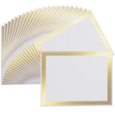 Imagem de Papel de certificado de prêmio de 100 unidades 21 x 27 cm para impressão - cartolina em branco para graduação, diploma e realização (marfim com folha dourada, tamanho carta)