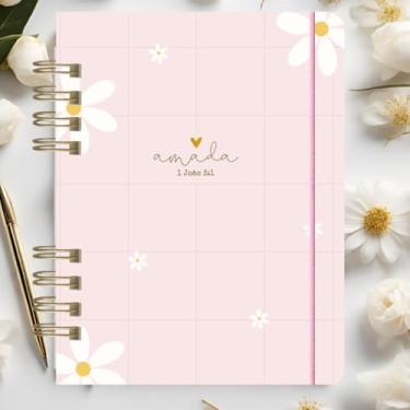 Imagem de Caderno A5 feminino capa dura pautado 15x21cm, caderneta para anotações, caderno de anotações brochura para estudo e organização, caderno capa dura para uso diário (Amada,Sem cartela de adesivos)