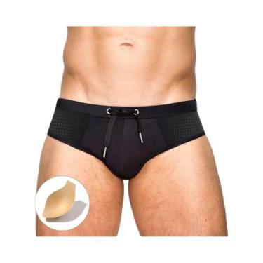 Imagem de Biquíni Masculino Preto Translucido Com Efeito Push-Up, Roupa De Banho