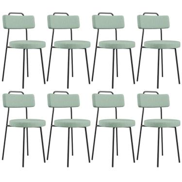 Imagem de Kit 08 Cadeiras Decorativa Estofada Para Sala De Jantar Barcelona L02 Linho Verde Menta - Lyam Decor