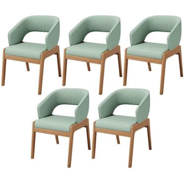 Imagem de Kit 05 Cadeiras De Jantar E Estar Living Estofada Lince L02 Linho Verde Menta - Lyam Decor