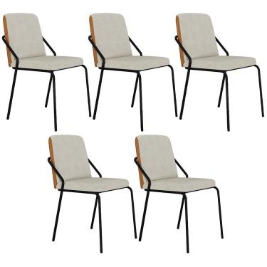 Imagem de Kit 05 Cadeiras Estofada Para Sala De Jantar Loft Preto C01 Bouclê Vanilla Courino Cara...
