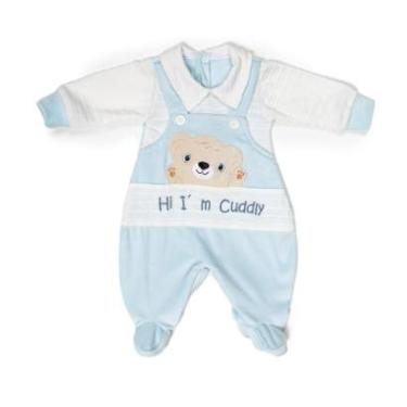 Imagem de Macacão Longo Plush Luxo Bebê Menino Finta Jardineira 8024 - Azul-bebê - M  ( 6 - 9 MESES )-Masculino