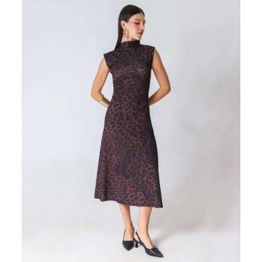 Imagem de Vestido Midi Feminino Animal Print Marisa Marrom-27105, Marrom, GG