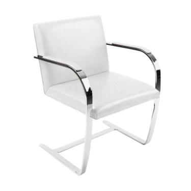 Imagem de Cadeira Brno Couro Natural Branco Barra Chata Cromada