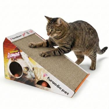Imagem de Arranhador E Rampa Gatos Brinquedo De Papelão Com 2 Bolinhas Brinquedo