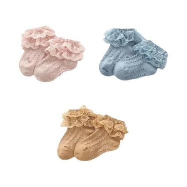 Imagem de Meias Curtas De Algodão Respirável Para Meninas Com Renda E Babados, 3