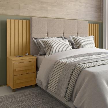 Imagem de Cabeceira Suíça Extensível Ripado C/ 2 Mesas De Cabeceira Painel Estofado P/ Box - Cinamomo/pena