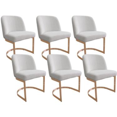 Imagem de Kit 6 Cadeiras De Jantar Cléo Base Ouro Fosco Linho Bouclé Off White - Nexta Casa