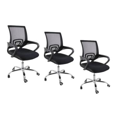 Imagem de Kit 3 Cadeiras De Escritório Oficial Begonia Tela Mesh Ergonômica Preto