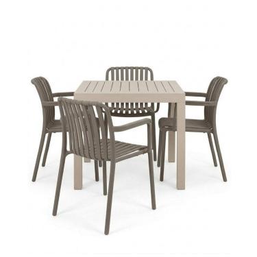 Imagem de Kit 1 Mesa Creta e 4 Cadeira Tulum em Polipropileno Nude/Cinza