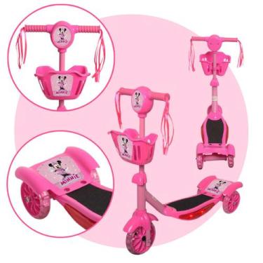 Imagem de Patinete Rosa Ajustável 3 Rodinhas Infantil Com Led E Som - Toys 2U