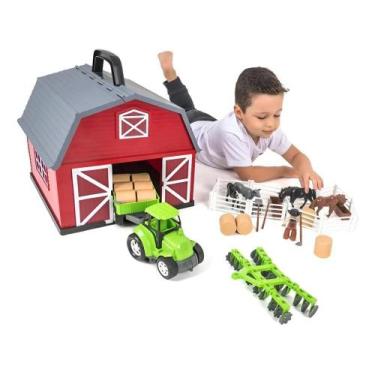 Imagem de Fazendinha Completa 40 Peças Celeiro Alça Brinquedo Poliplac