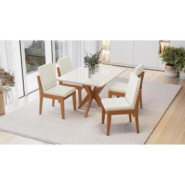 Imagem de Mesa de Jantar Donna 4 Lugares Retangular Tampo MDF com Vidro Temperado 120,5CM Branco