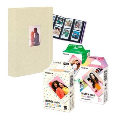 Imagem de Combo 40 Fotos Filme Instax Mini Macaron Granulado + Album Bege - fuji