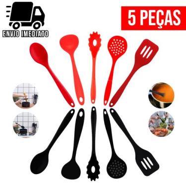Imagem de Kit Colher de Arroz Concha de Feijão Escumadeira Espátula e Pegador 5 