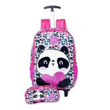 Imagem de Kit Mochila Panda Infantil Feminina Rodinhas Escolar Estojo - Luxcel