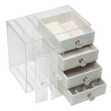 Imagem de Porta Joias BSL3923 Acrílico 4 Gavetas Aveludado Transparente Compre Desejos