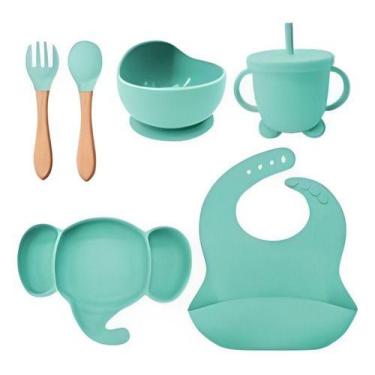 Imagem de Kit Alimentação Bebê Silicone Prato Copo Talher Babador Pote - - Kadê,