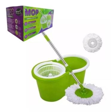 Imagem de Balde Mop Giratório 360º Rodo Esfregão Inox Centrifuga 12l Verde - Eco