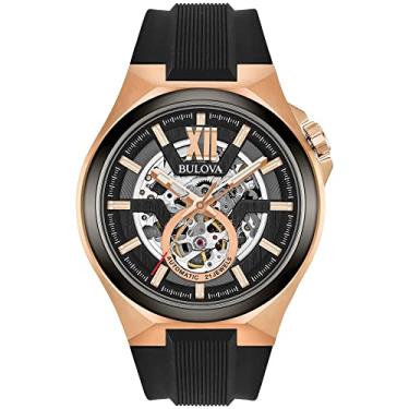 Imagem de Bulova Relógio masculino de aço inoxidável com pulseira de silicone, preto, 27 (modelo: 98A177)