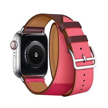 Imagem de Pulseira de Couro Duas Voltas compativel com Apple Watch 41mm 40mm 38mm - Marca LTIMPORTS (Rosê Rosa Bordô)