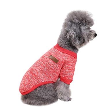 Imagem de Moda Focus On Pet roupas de cachorro de tricô suéter de cachorro macio espessamento quente cachorro camisa inverno filhote suéter para cães (vermelho, PP)