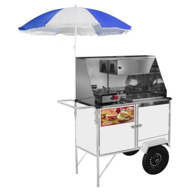 Imagem de Carrinho de Hot Dog + Lanche Luxo com Rodas Pneumáticas e Guarda Sol - Cefaz