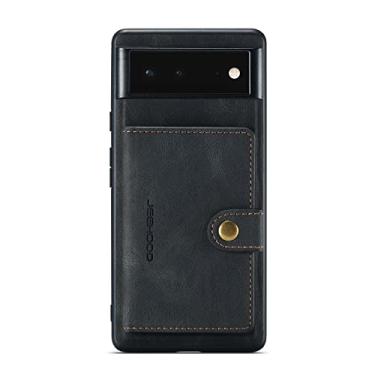 Imagem de ZiEuooo Capa de telefone de couro retrô para Google Pixel 7 6 Pro 5A 5G, capa traseira luxuosa com suporte magnético removível, carregado sem fio (preto, pixel 6 Pro)