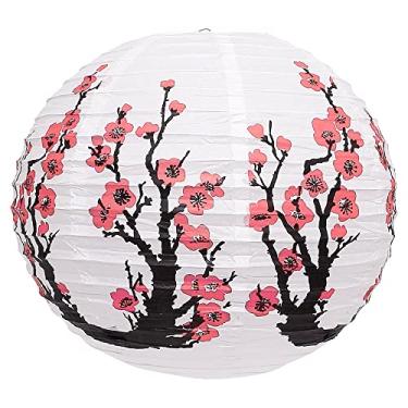Imagem de Luminária Japonesa Papel 40 cm Branca Sakura Vermelha