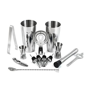 Imagem de 14 pçs/conjunto Mixology Bartender Kit Cocktail Shaker Set com Boston Shaker/Jigger/Pourers/Ice Crusher/Ice Tongs/Colher de Mistura/Coador/Abridor de Garrafas/Parafuso de Cortiça Home