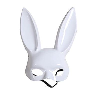 Imagem de Máscara de orelha de coelho meia face, máscara de princesa, acessórios de fantasia, adereços de festa de Halloween/bar/baile de máscaras (branco)