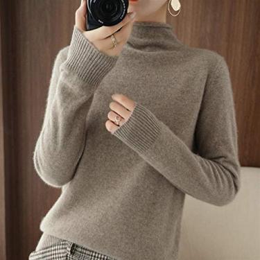 Imagem de Novo suéter feminino semi-gola alta fino e puro encaracolado slim suéter, base de malha suéter-camelo (cor: camelo, tamanho: GG) pequena surpresa