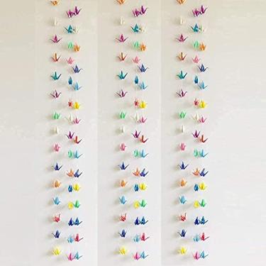 Imagem de 5Strings 75Pcs 5.9" Origami Paper Cranes Garlands Waterproof Iridescent Premade Origami Birds Streamer for Kids Birthday Rustic Wedding Valentine's Day Paper Birds Party Supplies (Multi Color, 5.9")