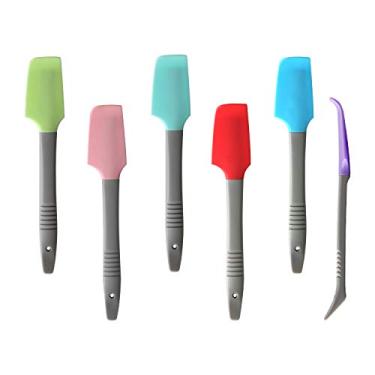 Imagem de Yoku Made Mini espátula de silicone, espátula pequena curvada, espátula de pote de cozinha, colher de lata de ração úmida para animais de estimação, para cozinhar, assar cobertura ou misturar, 6 peças