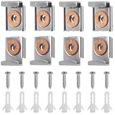 Imagem de Conjunto de clipes para pendurar espelhos, 2 conjuntos (8 peças) clipes para montagem espelhada sem mola, clipes para pendurar espelhados de metal com parafusos e plugues de reboco