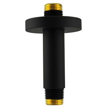 Imagem de Braço de chuveiro Aquaiaw e flange de anel redondo, 3 polegadas, latão sólido, redondo, preto fosco, extensão de braço de chuveiro reto, braço de extensão de cabeça de chuveiro de montagem no teto, ambos 1/2 NPT, braço de cabeça de chuveiro de chuva universal