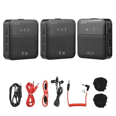 Imagem de Qudai 2.4G Mini Sistema de Microfone Sem Fio com 2 Transmissores + 1 Receptor Condensador Omnidirecional Microfone Clip-on Faixa de Transmissão de 30-60M com fone de ouvido Cabos de áudio para câme BD