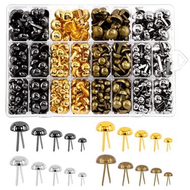 Imagem de Mardatt t 1200 peças 5 tamanhos mini brads conjunto de cores brilhantes sortidas, fixadores de papel redondos, brads de metal pastel para arte artesanato estampagem scrapbooking suprimentos DIY (ouro, prata, bronze, gunblack)