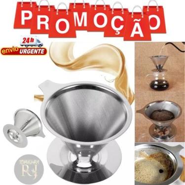 Imagem de Filtro De Café Coador Inox Grande Reutilizável Pour Over - Inox Coador