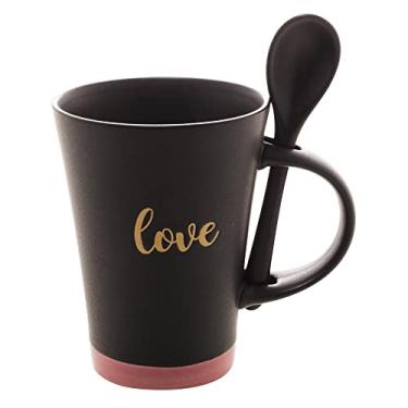 Imagem de CANECA CERÂMICA C/COLHER LOVE PRETO MATT/ROSA 310ml