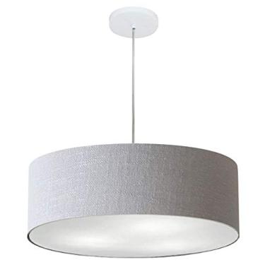 Imagem de Lustre Pendente Cilíndrico Cúpula Tecido 50x15 cm, Vivare Iluminação, Pendente4217 CZ, Cinza, Médio